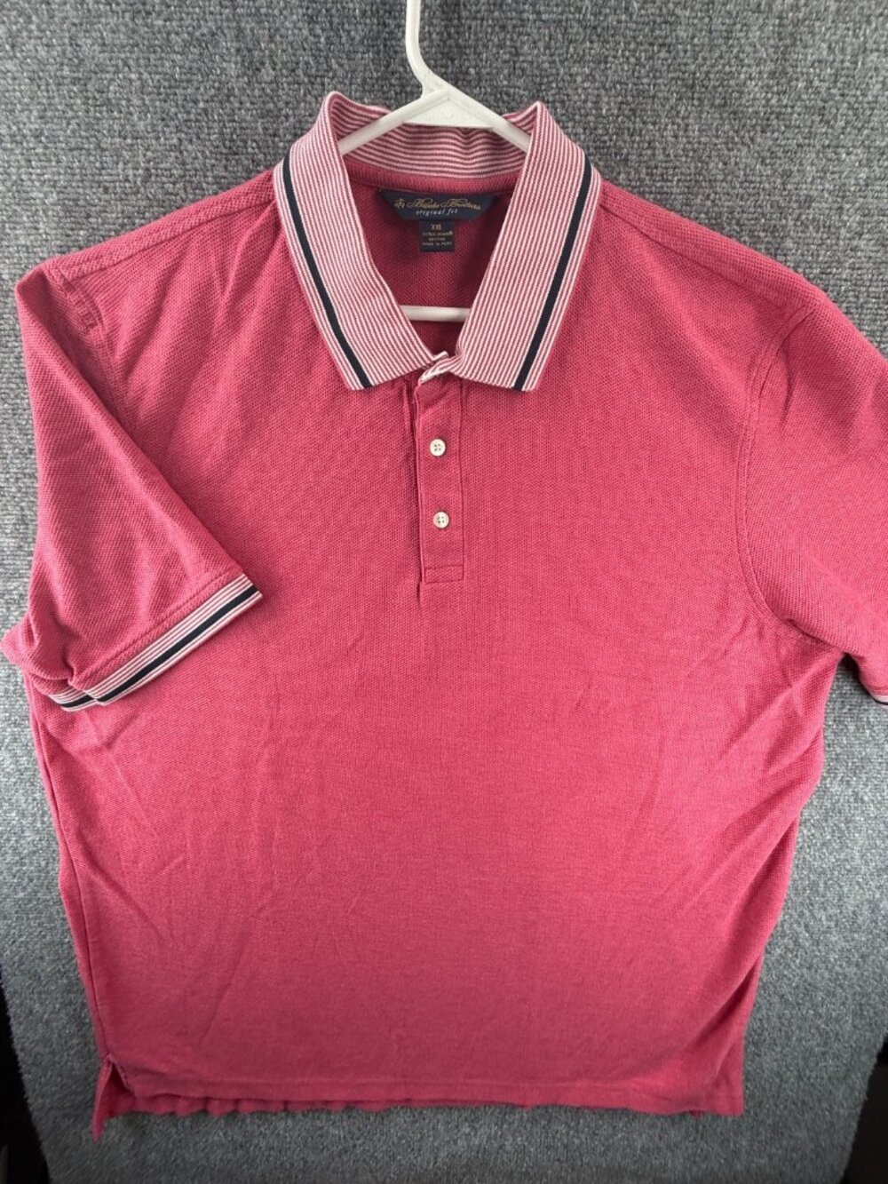 Brooks Brothers Pique Knit Polo Shirt Pink Contrast Collar 2XL Men Supima Cotton